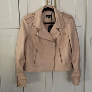Lamarque Donna Leather Biker Jacket in Ballet Pink Size XL
